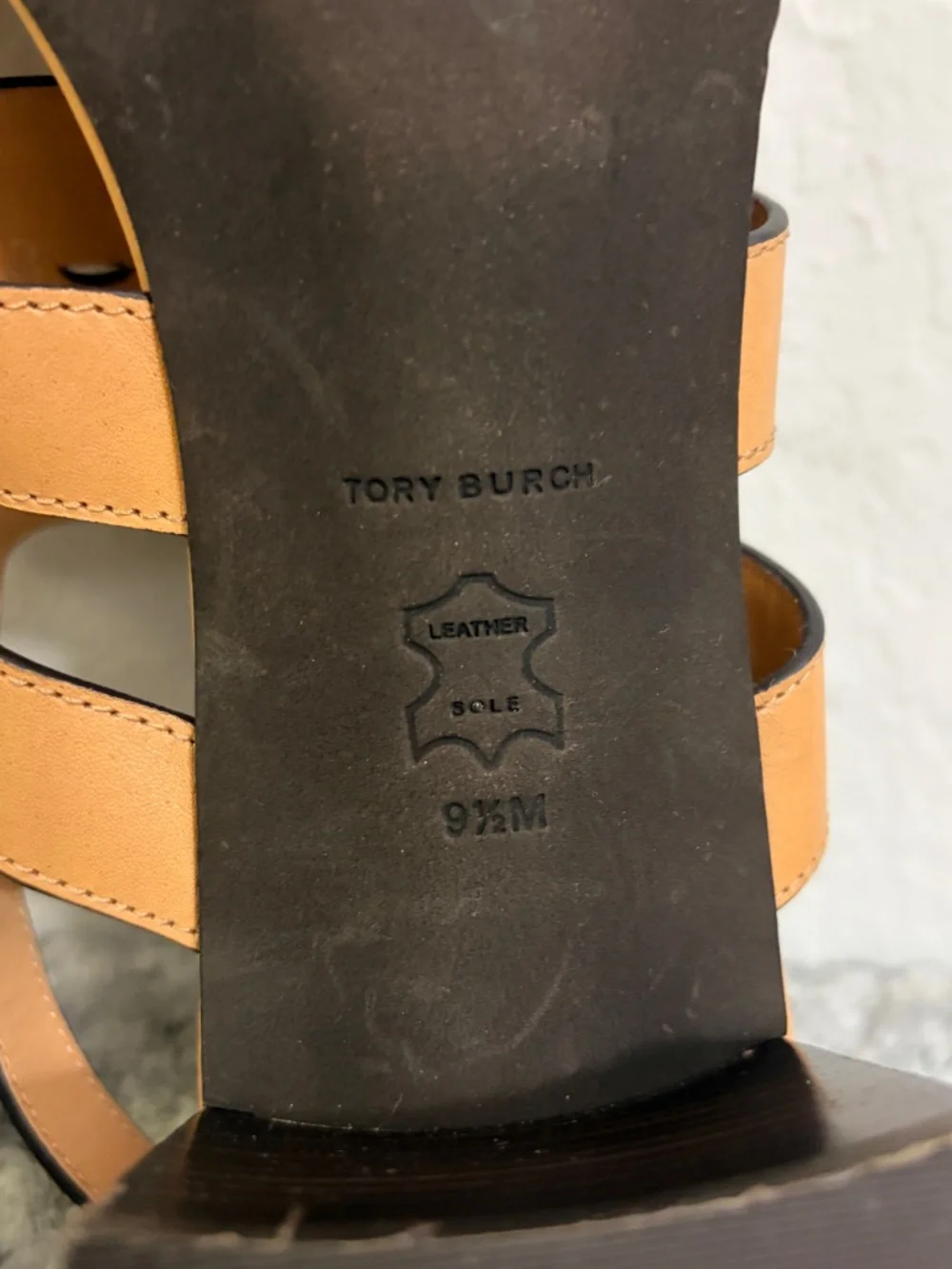 Tory Burch Tan Leather Block Heel Sandals
